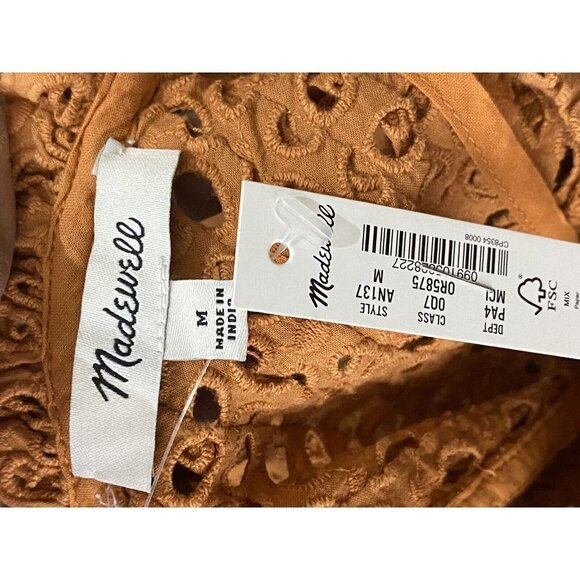 MADEWELL Woman’s Eyelet Ruffle-Sleeve Mini Dress Mulled Cider Cotton Womens SZ M - Picture 6 of 8